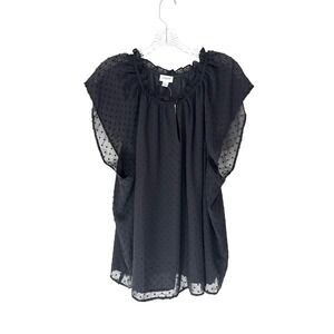 J.Crew Flutter Sleeve Clip Dot Blouse‎ Black Plus Women's Classy Classic Size 3X